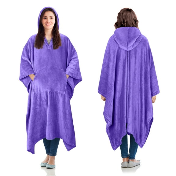Catalonia Hooded Wearable Cape with Hood Throws Blanket Poncho for Adult Women Men, Fleece Wrap