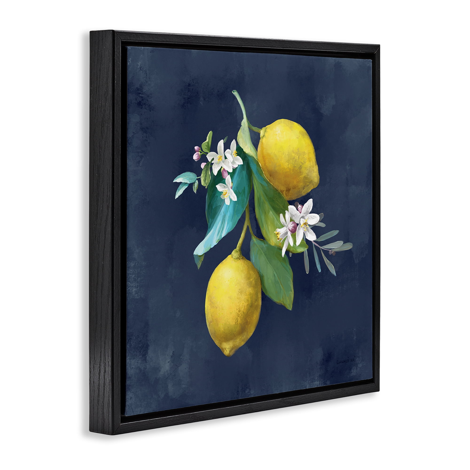 Stupell Industries Lemon Cluster on Blue Food & Beverage Painting Black Floater Framed Canvas Art Print Wall Art, 25 x 25