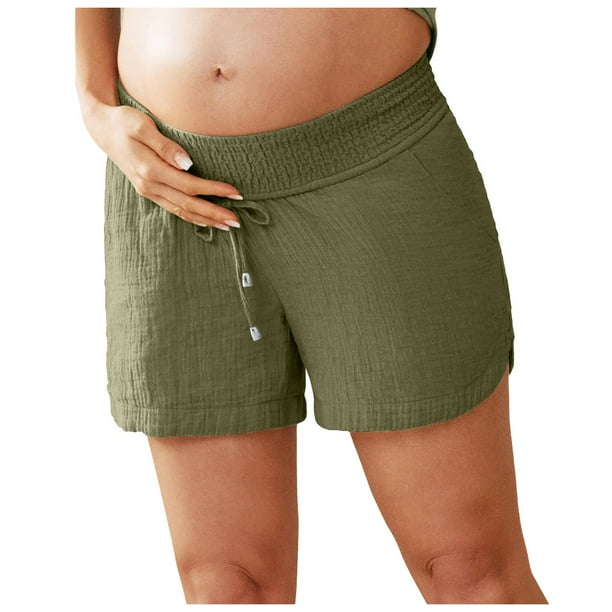 Pantalones cortos premamá con pliegues de doble capa para mujer - Cordón debajo del vientre - Pantalones cortos informales de playa