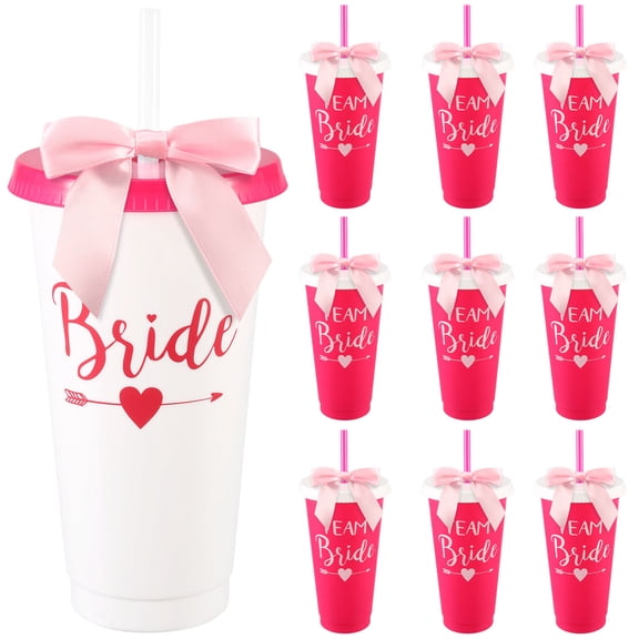 10 Pcs Bridesmaid Plastic Tumbler with Lids and Straws 24oz for Hen Party
