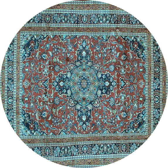 Ahgly Company Indoor Round Medallion Light Blue Traditional Area Rugs, 4' Round
