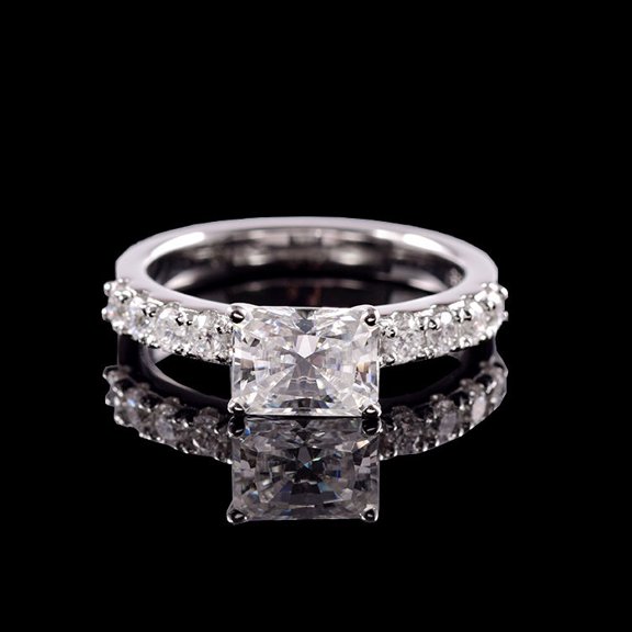 Veda Jewel 2.1 Ct Princess Cut VVS1/D Lab Created Simulated Diamond Women's Engagement Ring - 14k White Gold Plated Solitaire with Accents Ring - Timeless Symbol of Your Love and Commitment