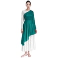 thumbnail image 5 of iiniim Women's Praise Dance Worship Tunic One Shoulder Flared Sleeve Asymmetrical Hem Dresses Green M, 5 of 7