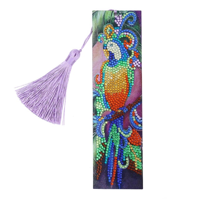 Inteprter Marcapáginas con pintura de diamantes 5D DIY, decoración de borlas de cuero, marca de libro para el Día de San Valentín, graduación, Artesanía loro Inteprter HA003279-06