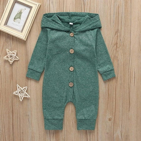 

Jeborah Infant Boys And Girls Long Sleeve Hooded Bodysuit Infant Single Breasted Solid Color Fashion Romper Basic