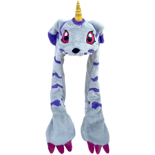 Digimon Adventure Gabumon - Conjunto de tres piezas de gorro, bufanda y guantes de felpa con orejas de dibujos animados, personalidad creativa de invierno para hombre y mujer