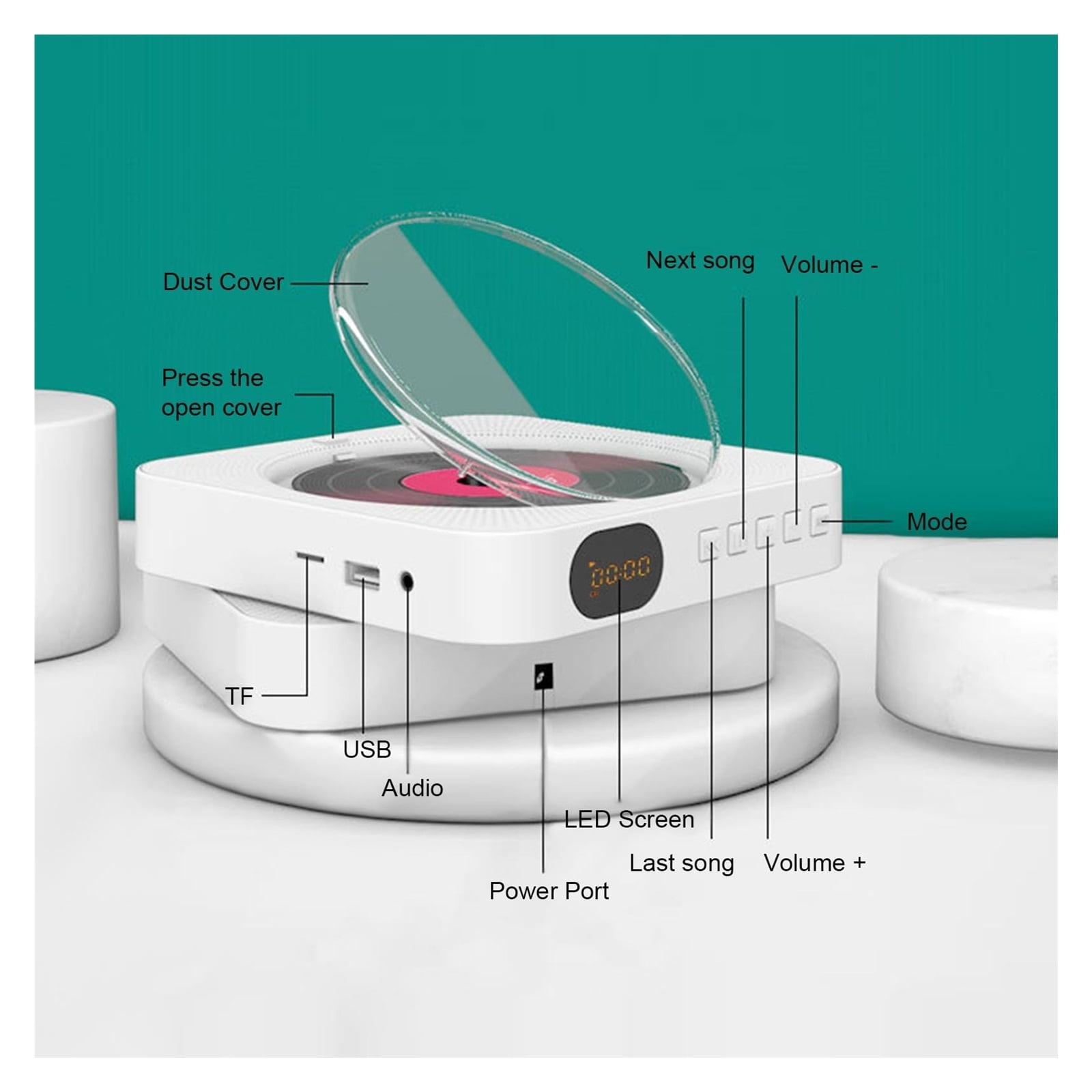 Portable CD Player Speaker Stereo CD Players LED Screen Wall Mountable CD Music Player With IR Remote Control FM Radio ,Perfect Gift