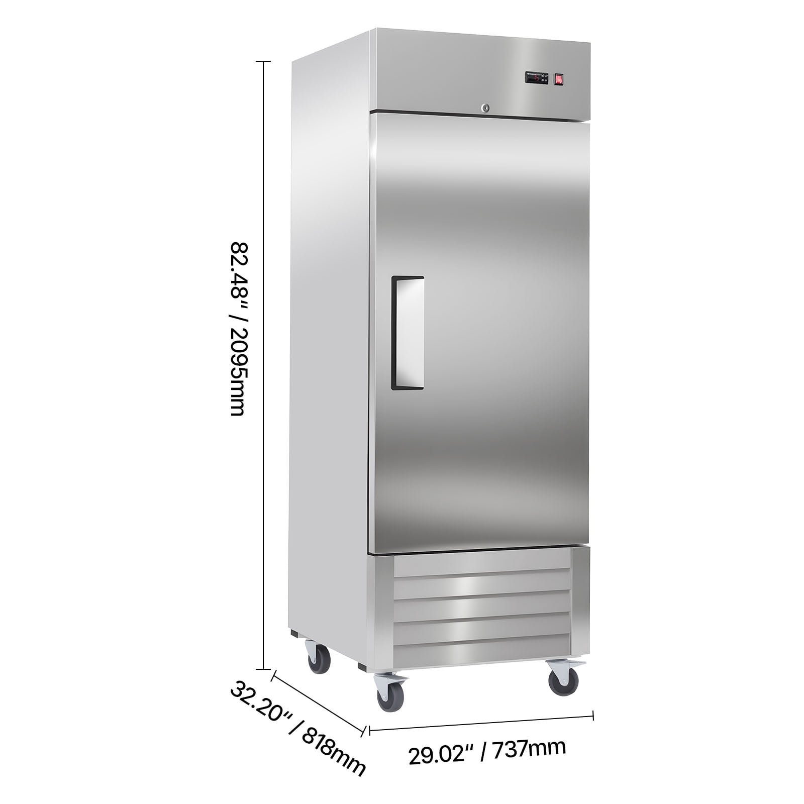 KFFKFF Commercial Stainless Steel Upright Freezer, 29" Wide, 22 Cu.Ft Capacity, Single Door with Auto-Defrost, Adjustable Shelves, -11 to 14℉ Temperature Range, LED Lighting, ETL Certified