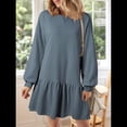 thumbnail image 4 of Vestido Estilo Sudadera de Larga para Mujer, Otoño 2025, Cuello Redondo, Punto Acanalado, Patchwork, Minivestidos Informales. Azul Mar XL, 4 of 10