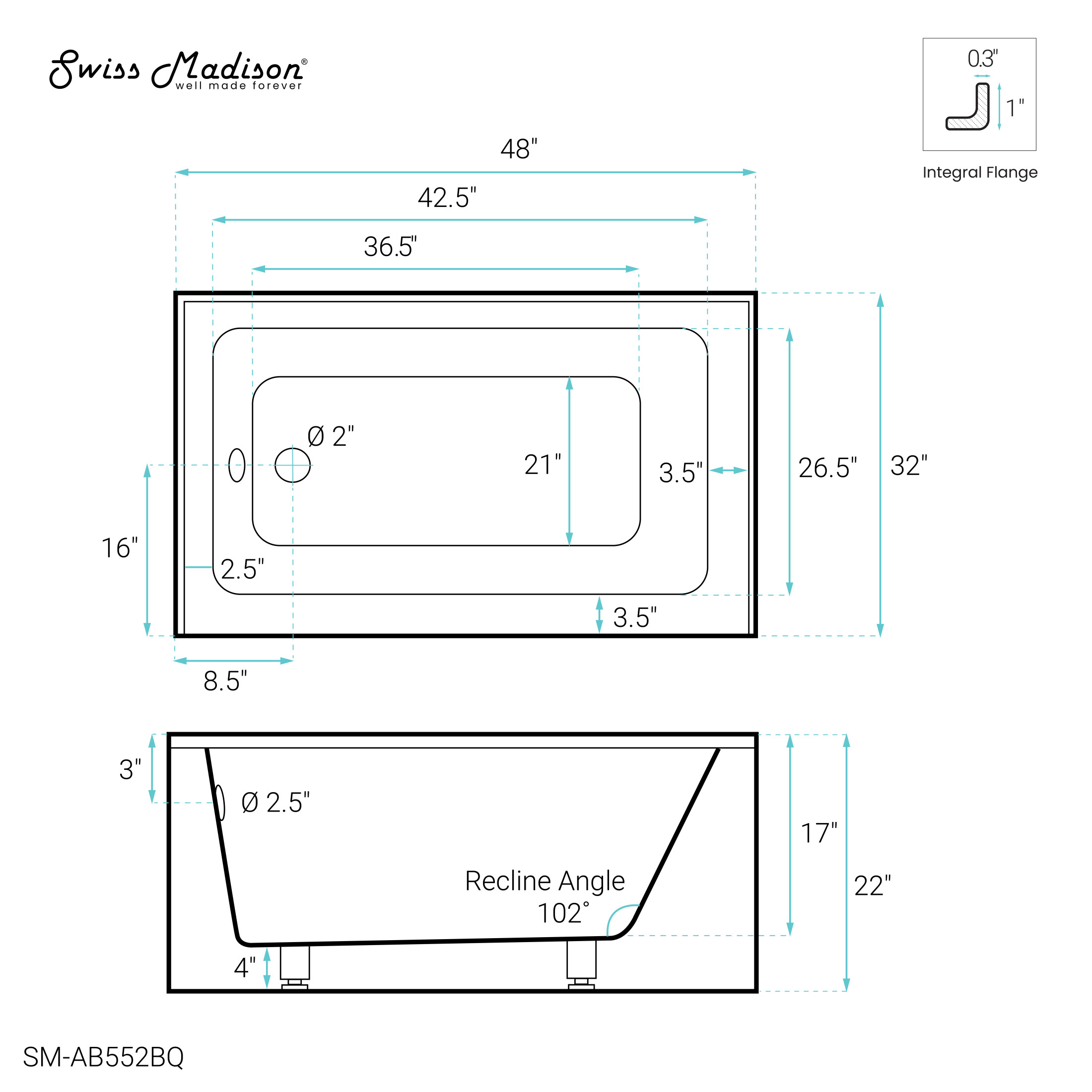 Voltaire 48" x 32" Left-Hand Drain Alcove Bathtub with Apron in Bisque