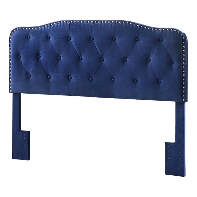 Navy Blue Velvet Upholstered Headboard for Full and Queen Frames