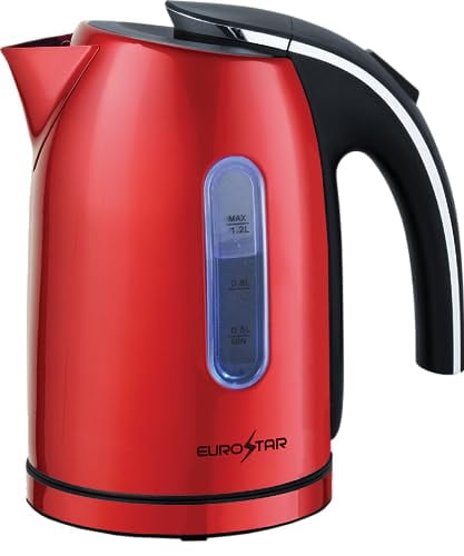 EUROSTAR EKS12RD 1.2L Stainless Steel Electric Kettle, Red