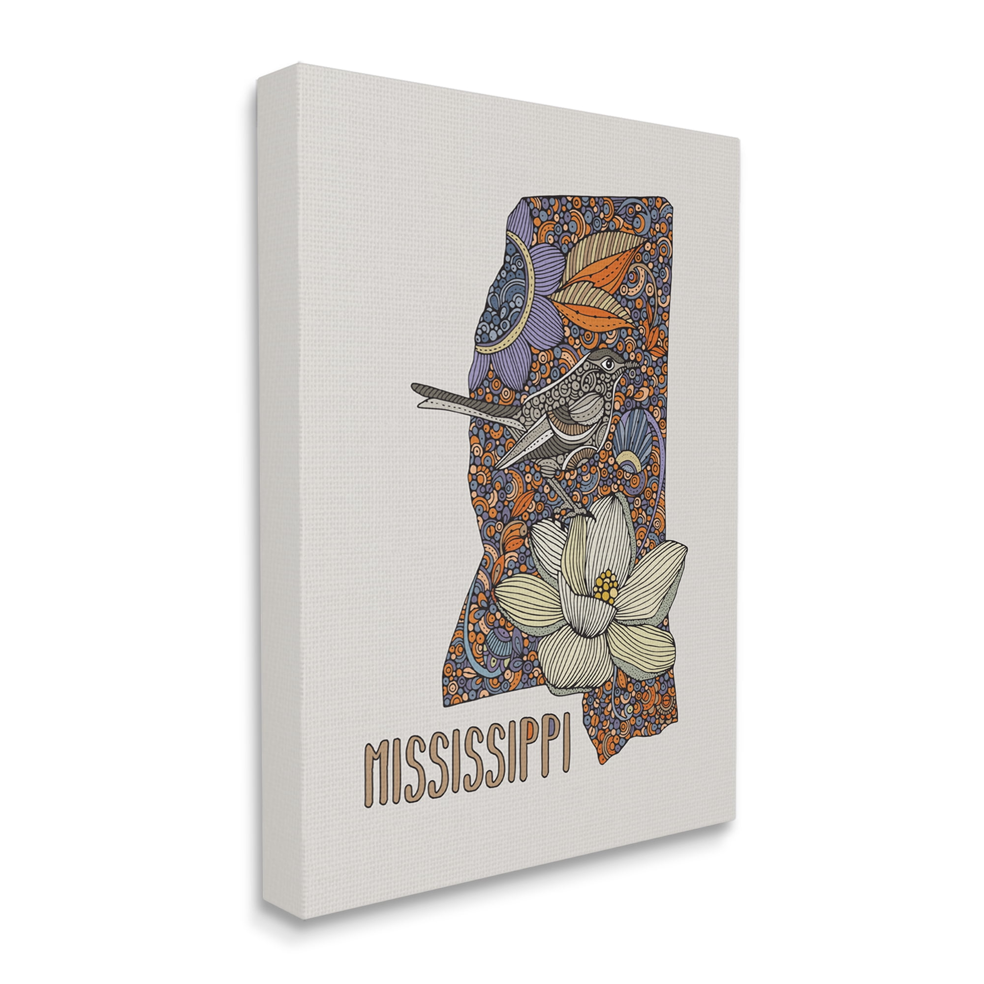 Stupell Industries Detailed Mississippi Bird & Flower Pattern Design Graphic Art Gallery Wrapped Canvas Print Wall Art, Design by Valentina Harper