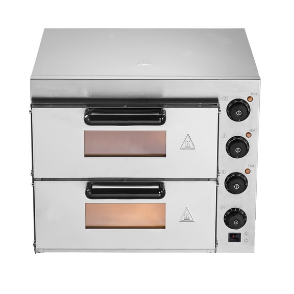 KFFKFF Commercial Countertop Pizza Oven, 16-Inch Dual Deck Layers, Stainless Steel Electric Pizza Maker with Stone and Handle, Versatile Indoor Oven for Home, Restaurants, Pretzels, and Baking