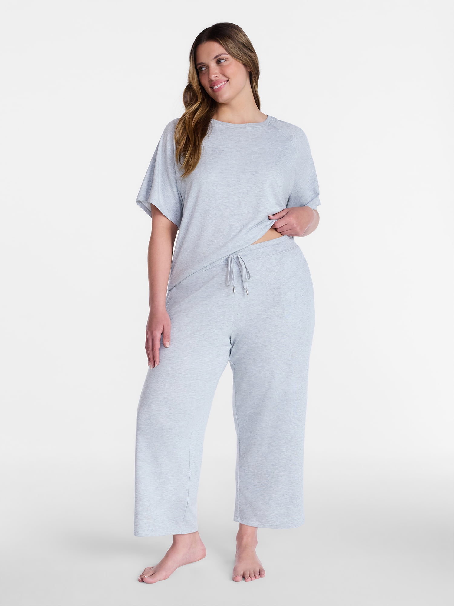 Joyspun Women's French Terry Knit Sleep Capri Pants, 25” Inseam, Sizes XS-3X