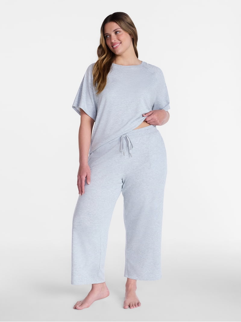 Joyspun Women's French Terry Knit Sleep Capri Pants, 25” Inseam