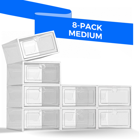 RIOUSERY 8 Pack Shoe Organizer,Shoe Storage Shoe Organizer for Closet, Shoe Box Clear Plastic Stackable, Space Saving Foldable Shoe Rack Sneaker Container Bin Holder,Fit up to US Size 12 (Clear)