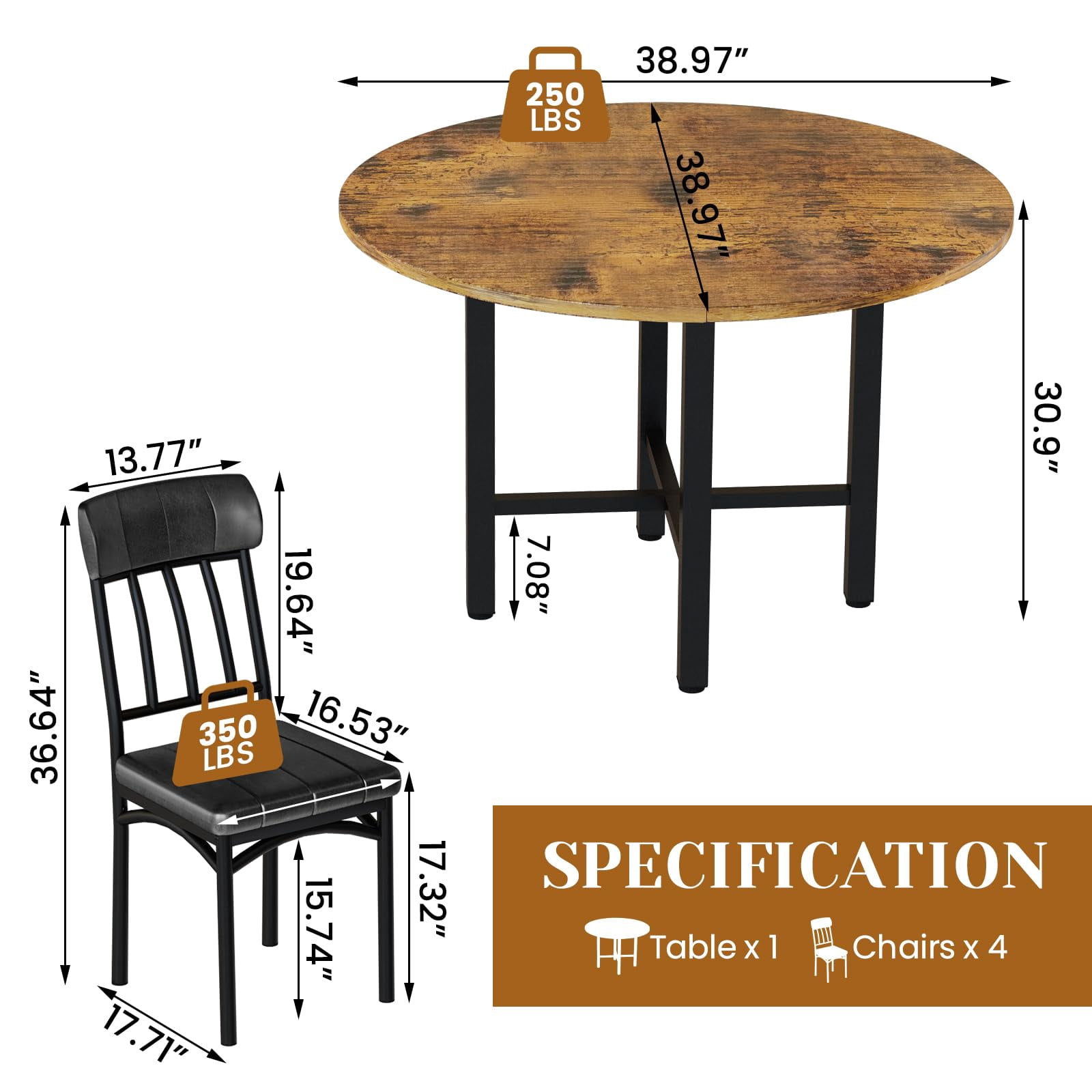 MOOSENG Round Dining Table Set for 4,Faux Marble Circle Dining Table Set with Chairs,Modern Kitchen Table and Chairs Set for 4,Round Dinner Table & Chair Set for Small Space