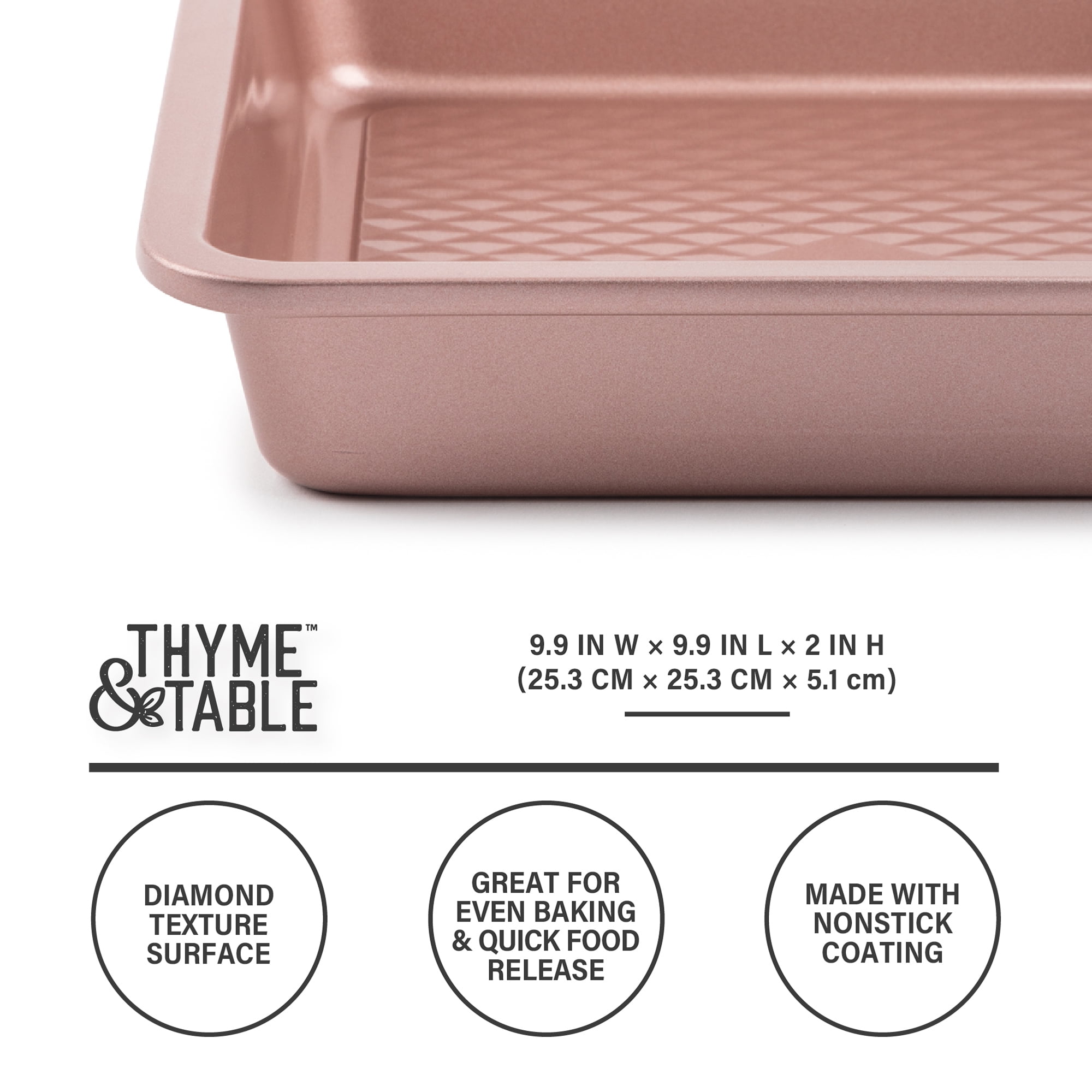 Thyme & Table Non-Stick Square Cake Pan, 9 Rose Gold - Walmart.com