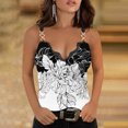 thumbnail image 2 of USSUMA Sexy V Neck Lace Trim Cami Tank Tops Women's Rose Print Metal Ring Chain Slim Sleeveless Blouses Short Shirts, 2 of 5