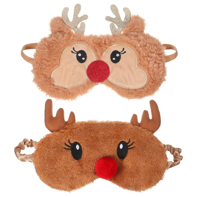2 unidades de antifaz de peluche con forma de ciervo, elástico para dormir, ideal para viajes y para dormir en casa.