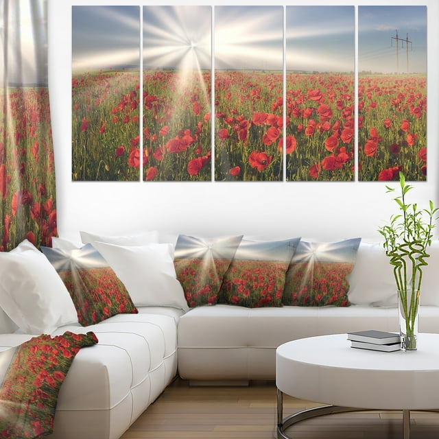 Blooming Wild Poppies under Sun - Floral Canvas Art Print