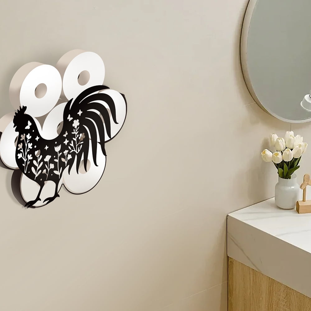 Rooster Floral Toilet Paper Holder Metal Rooster Animal Wall Mounted Toilet Paper Storage for Extra 8 Rolls Funny Animal Toilet Paper Organizer Toilet
