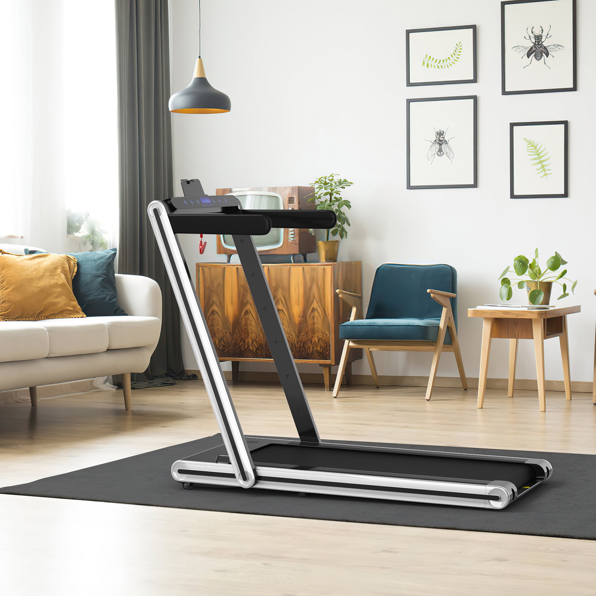 Gymax 2.25HP Folding Treadmill 2-in-1 Walking Running Machine w/ APP & Remote Control Silver