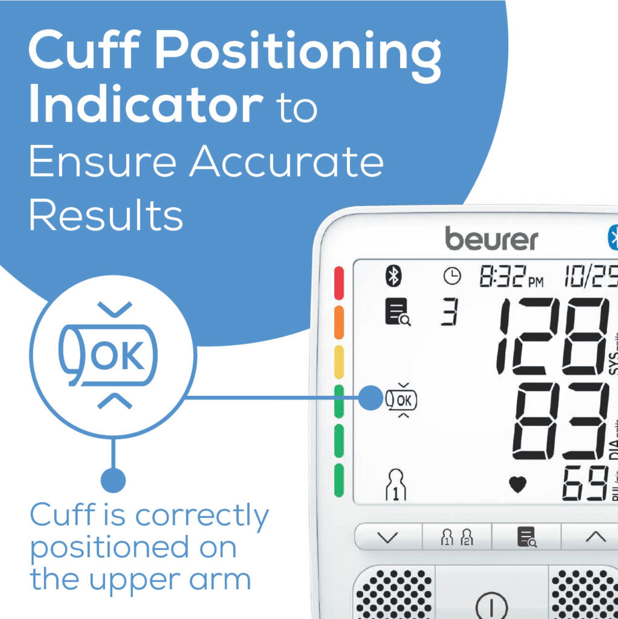 Beurer Premium 800 Blood Pressure Monitor with Bluetooth and Speaker, FSA & HSA Eligible, Talking Function, Stores 240 Readings for 2 Users, Wide-Range Upper Arm Cuff