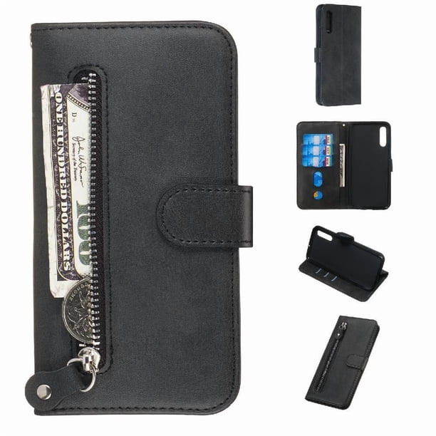 Estuche de Cuero PU con Cierre para Samsung Galaxy A50/A50S/A30S , Funda Protectora con Billetera y Correa