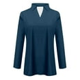 thumbnail image 3 of XUELUO Boho Tops For Women Autumn Winter Solid Color Lapel V Neck Long Sleeve Fashion Casual Shirts For Women T-shirts Sportswear,Blue,L, 3 of 3