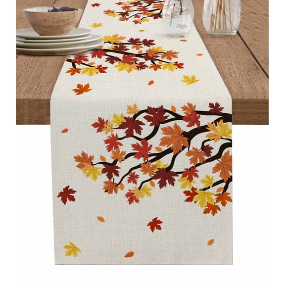 Maple Leaves Fall Table Runner 90 Inches, Thanksgiving Branches Rustic Bed Runner Dresser Scarves Tabletop for Indoor Outdoor Parties/Ceremony/Banquet, 13" x 90"