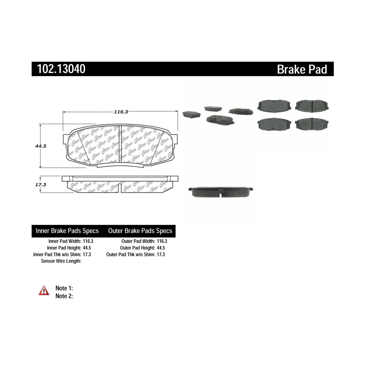Centric Parts Disc Brake Pad P/N:102.13040