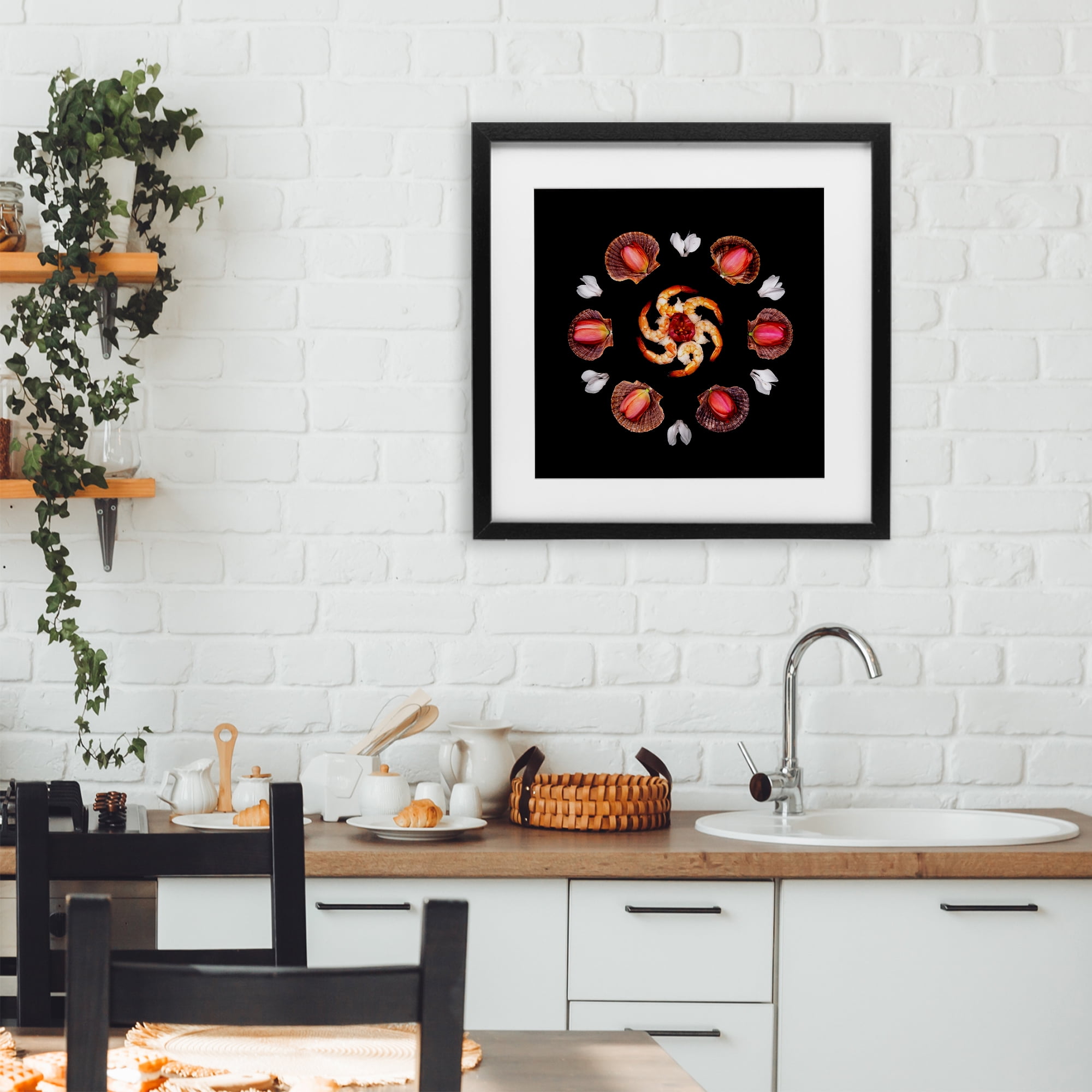 Stupell Industries Seashells & Tulips Symmetry Black Framed Print Under Glass, design by Beth Adoette