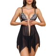 thumbnail image 1 of Ropa de dormir con encaje frontal para mujer, cuello en V, sexy, playera, talla S-XXL, 1 of 3
