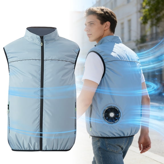 Leeye Summer Cooling Fan Vest, Rechargeable Air Conditioned Vest with 2 Built-in Fans & 3 Speeds, Lightweight Breathable Outdoor Work Jacket for Men, S