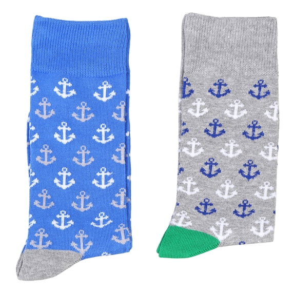 Fine Fit Mens Novelty Print Socks 2 Pair Set Anchors Size 10-13
