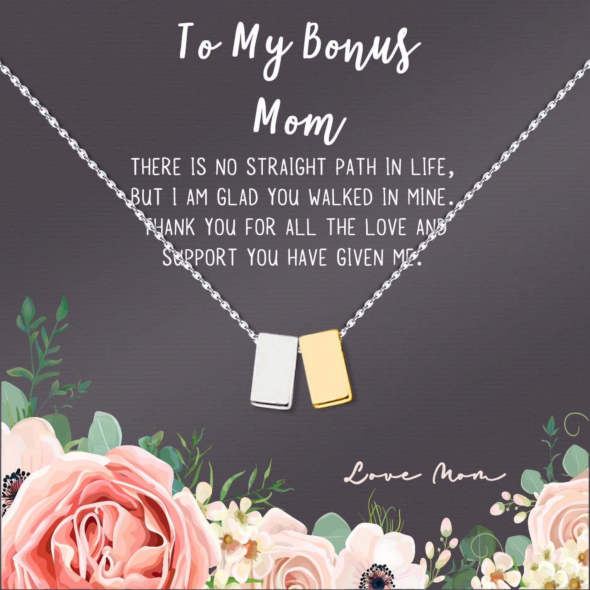 Mother's Day Gift for Mom, Mother's Day Gift for Step Mom, Bonus Mom Mother's Day Gift, Necklace and Card for Mother's Day, Necklace and Card for Step Mom [Silver-Gold, No-Personalized Card]