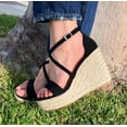 thumbnail image 4 of TOP MODA Women Espadrille Wedge High Heels Sandals Open Peep Toe Platform Ankle Strap PLATA-1 Black Nubuck 7.5, 4 of 4