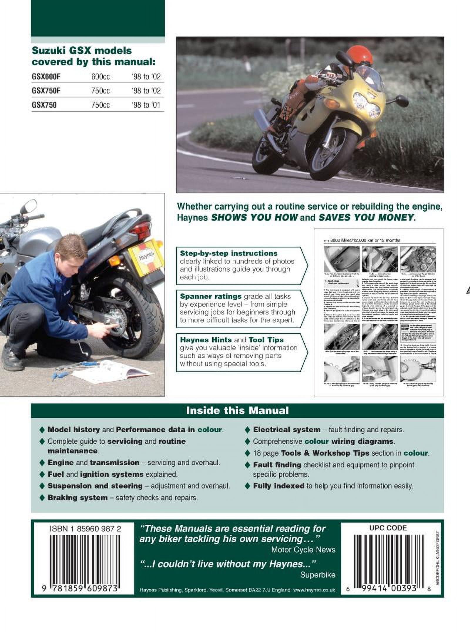 Suzuki GSX600F, GSX750F & GSX750 (98-02) Haynes Repair Manual ^