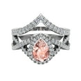 thumbnail image 4 of Wedding Ring Set for Women 14K White Gold Pear Cut Pink Morganite Big Rings (I,I1), 4 of 5