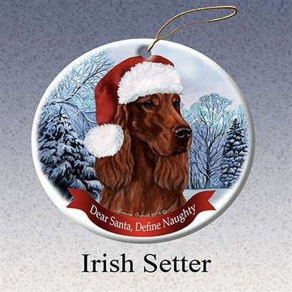 Holiday Pet Gifts Irish Setter Santa Hat Dog Porcelain Christmas Tree Ornament