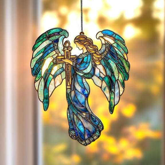 Angel Acrylic Suncatcher, Stained Glass Angel Window Decor, Unique Religious Gift for Angel Lovers, Spiritual Home Decor