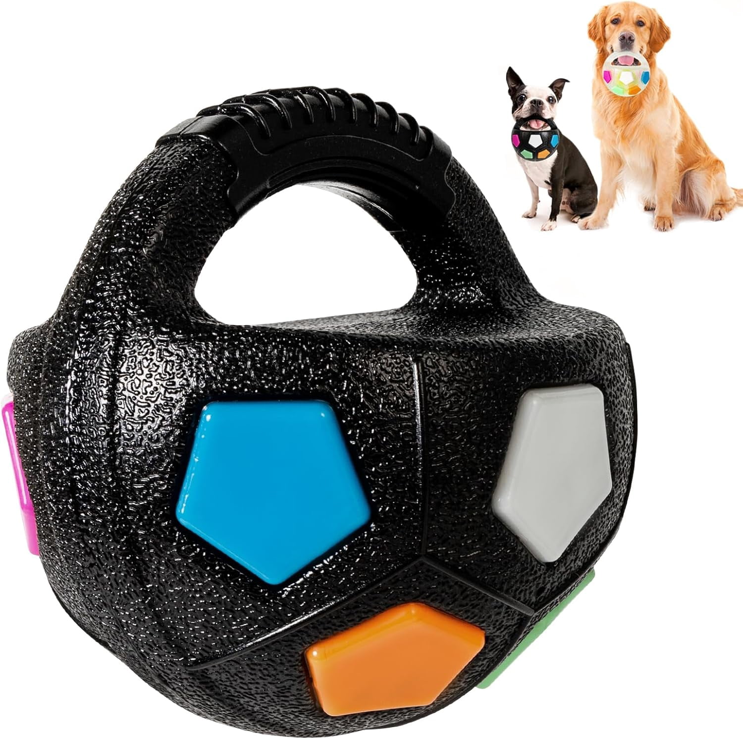 Dog Toy Soccer Ball with Handles, 5.11In Interactive Squeaky Floating Ball for Toss and Fetch Play, Suitable for Water Play Training and Outdoor Games