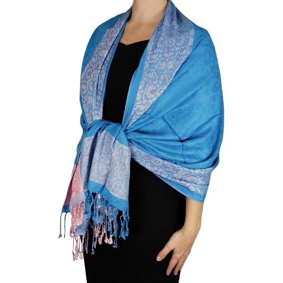 Exclusive Paisley Floral Border Reversible Pashmina Wrap Shawl