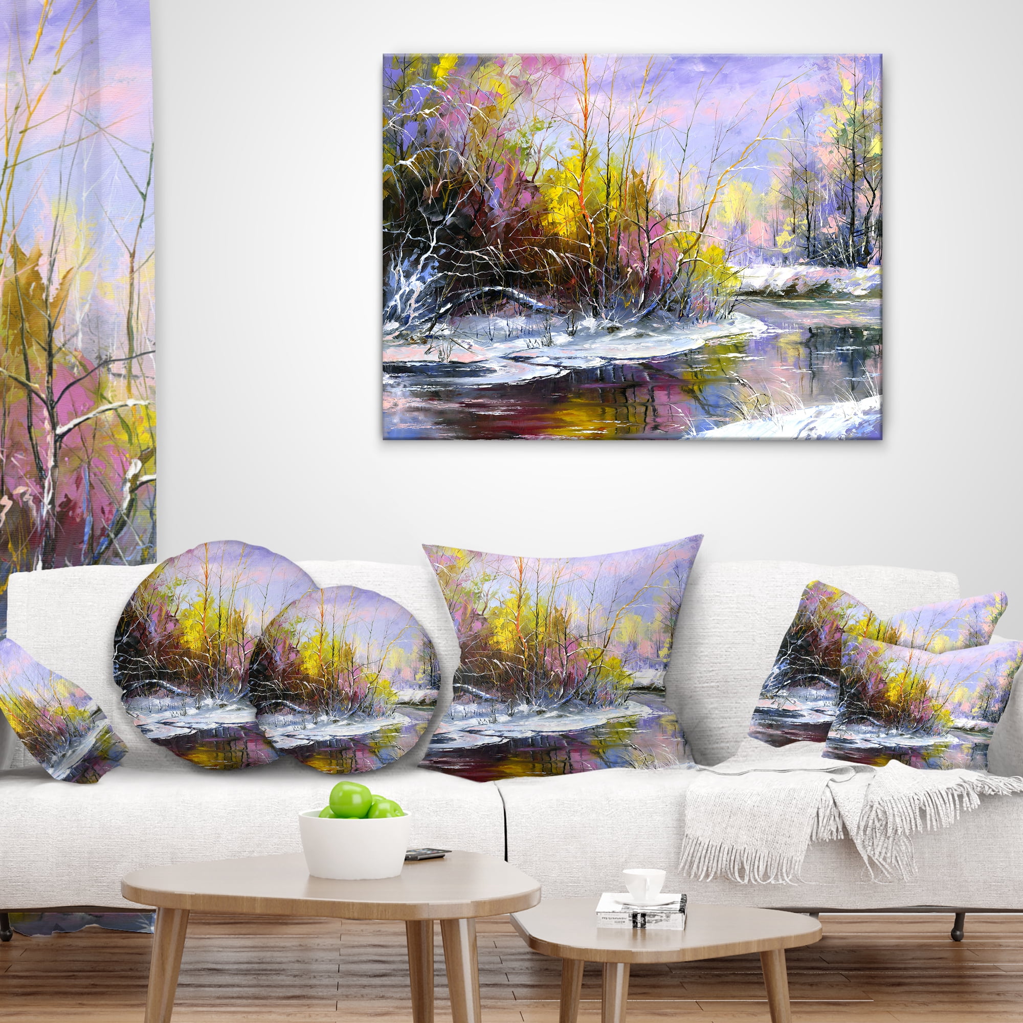 Designart Autumn River - Landscape Printed Throw Pillow - 16x16