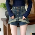 thumbnail image 5 of MIXUE Skirts For Women Summer Solid Color High Waist A Line Casual Bodycon Mini Denim Skirt Daily-Wear,Blue,S, 5 of 8