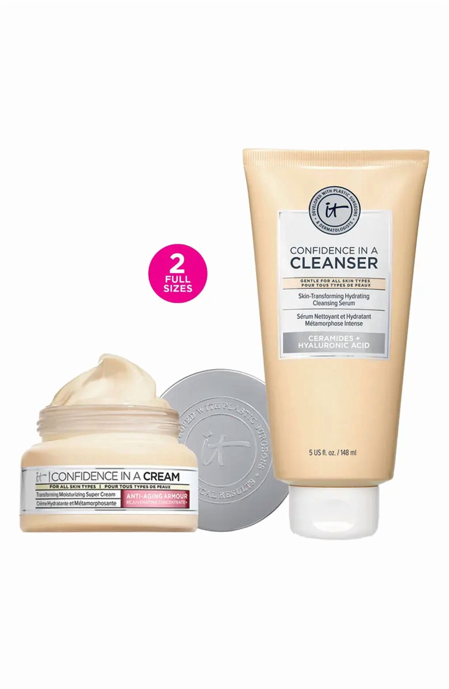 It Cosmetics Confidence in A Cream 2 fl. oz & Confidence in a Cleanser 5 fl. oz - 2 Full Sizes Set