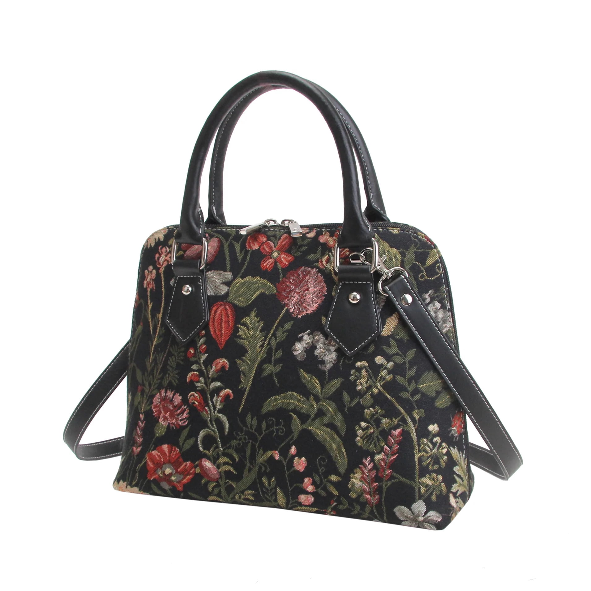 Signare Tapestry Hand Shoulder Bag Cross Body Purses Handbag Satchel Bag for Women In Floral Design|CONV-MGDBK
