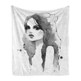 thumbnail image 1 of Feminine Soft Flannel Fleece Blanket, Portrait of Girl in Watercolor Painting Effect Femininity Theme Creative Modern, Cozy Plush for Indoor and Outdoor Use, 60" x 80", White Black, by Ambesonne, 1 of 6